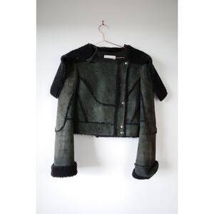 Richard Chai Shearling Jacket green cropped size 10 (fits S/M)
